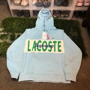 Supreme Lacoste Logo Panel Hoodie Light Blue